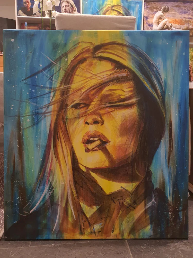 Brigitte Bardot, hand embellished print on canvas. 80x90 cm.